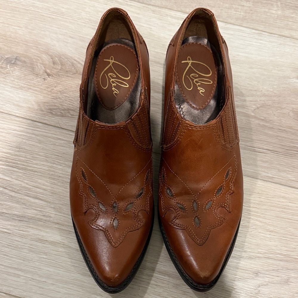 Reba Tan Leather Western Loafers Pointed Toe Comfort Shoes Women's Size 6.5 - Picture 2 of 5